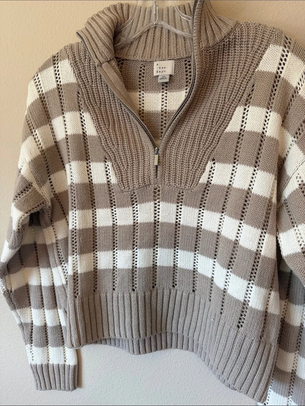 a new day Taupe and Cream Half-Zip Cowl Sweater - Picture 3 of 5